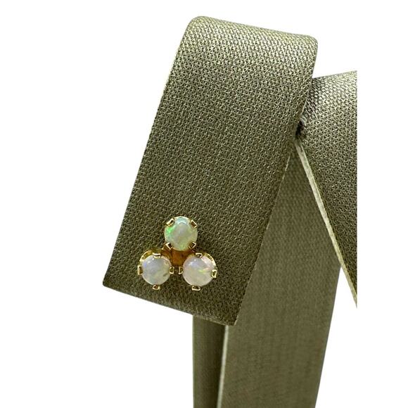 Single, 14k Yellow Gold 3 Stone Opal Stud Earring (16567) - Picture 1 of 7